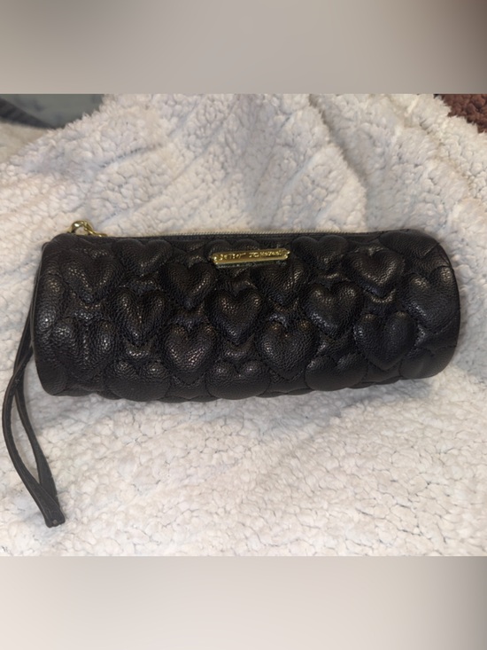 Betsey Johnson Handbags - Betsey Johnson Black Quilted Heart Cosmetic Pouch with Wrist Strap